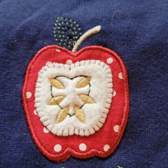 Shenanigans Womens Navy Blue Apple Embroidery Sweatshirt M - Picture 2 of 8